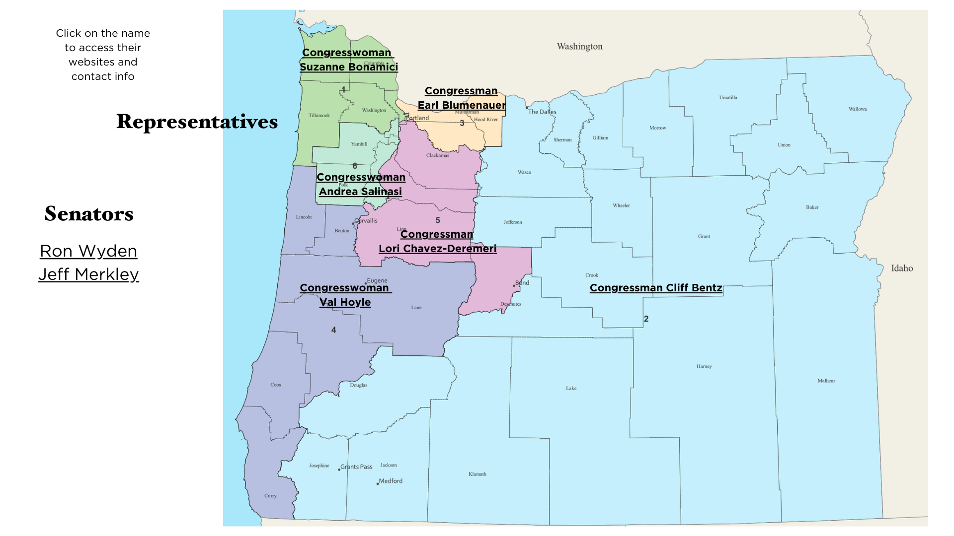 Oregon congressional delegation map